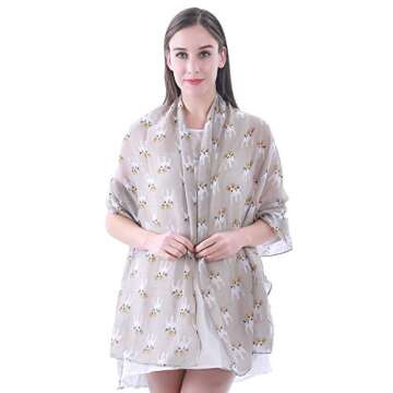 Lina & Lily Jack Russell Terrier Dog Print Women's Scarf Shawl Wrap Lightweight (Beige)
