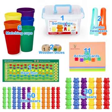 NEOROD Rainbow Counting Bears with Matching Sorting Cups, Number Color Recognition STEM Educational ...