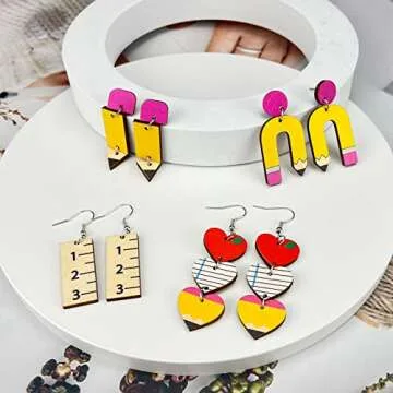 Pencil Earrings Teacher Earrings for Women Beaded Pencil Drop Dangle Earrings Back To School Jewelry Gifts for Teachers Appreciation Day (4pair)