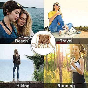 Lobagve Women Crochet Beach Bag Fringed Bohemian Crossbody Shoulder Purse Cotton Pouch (Brown)