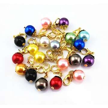 20pcs Colorful Pearl Dangle Charms with Golden Lobster Clasp for Jewelry Making