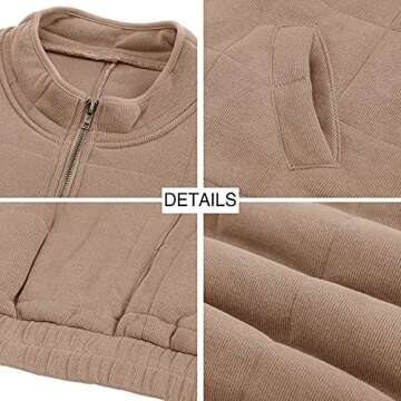 Womens Dolman Lightweight Quilted Jackets Zip Up Long Sleeve Stand Neck Warm Winter Outwears Khaki Large