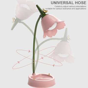 Flower LED Desk Lamp Cordless Table Light Adjustable Gooseneck Dimmable Touch Rechargeable Battery Student Bedroom Room Lighting Table Light House Decor (Yellow)