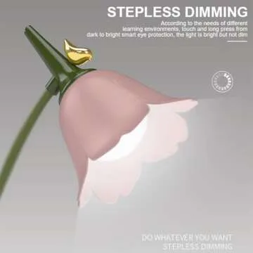 Flower LED Desk Lamp Cordless Table Light Adjustable Gooseneck Dimmable Touch Rechargeable Battery Student Bedroom Room Lighting Table Light House Decor (Yellow)