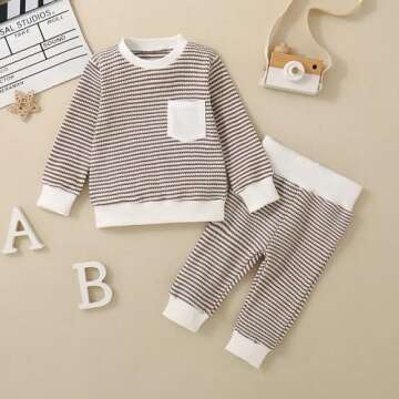 ZAXARRA Baby Boy Fall Clothes Long Sleeve Toddler Boy Waffle Sweatshirt Pullover Tops Pants Infant F...