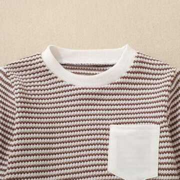 ZAXARRA Baby Boy Fall Clothes Long Sleeve Toddler Boy Waffle Sweatshirt Pullover Tops Pants Infant Fall Winter Outfits (Khaki, 2-3T)