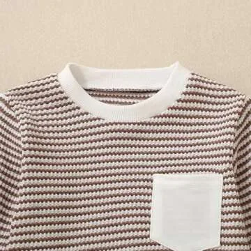 ZAXARRA Baby Boy Fall Clothes Long Sleeve Toddler Boy Waffle Sweatshirt Pullover Tops Pants Infant Fall Winter Outfits (Khaki, 2-3T)