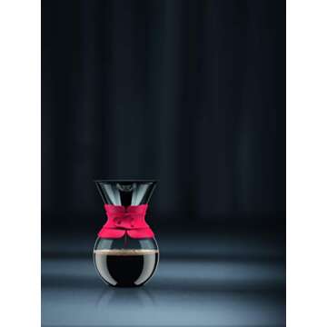 Bodum 34 oz Pour Over Coffee Maker, High-Heat Borosilicate Glass with Reusable Stainless Steel Filter and Black Band - Made in Portugal