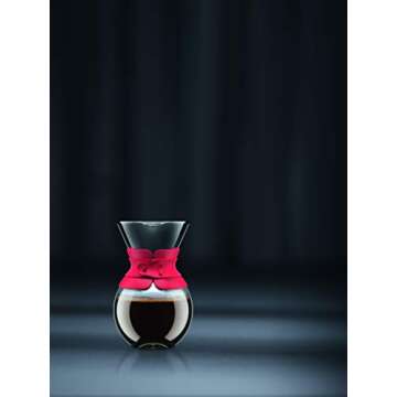 Bodum 34 oz Pour Over Coffee Maker, High-Heat Borosilicate Glass with Reusable Stainless Steel Filter and Black Band - Made in Portugal