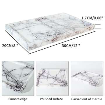 Real Luxurious Vanity Tray Natural Genuine Marble Storage Tray for Home Decor Stone Tray for Bathroo...