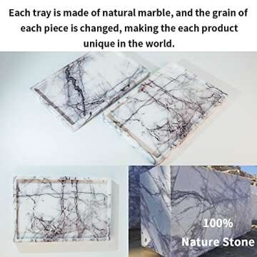 Real Luxurious Vanity Tray Natural Genuine Marble Storage Tray for Home Decor Stone Tray for Bathroom/Kitchen/Vanity/Dresser Non-Resin/Non-Ceramic(Lilac)