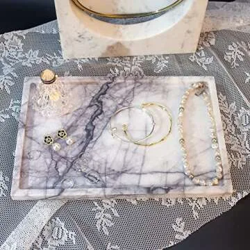 Real Luxurious Vanity Tray Natural Genuine Marble Storage Tray for Home Decor Stone Tray for Bathroom/Kitchen/Vanity/Dresser Non-Resin/Non-Ceramic(Lilac)