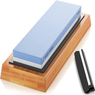 Expert Knife Sharpening Stone with Bamboo Base and Angle Guide