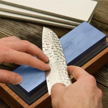 Expert Knife Sharpening Stone with Bamboo Base and Angle Guide