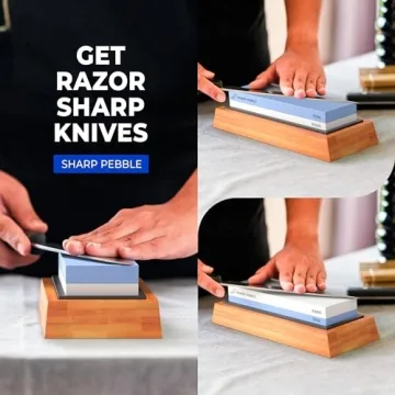Expert Knife Sharpening Stone with Bamboo Base and Angle Guide