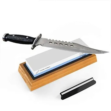Expert Knife Sharpening Stone with Bamboo Base and Angle Guide