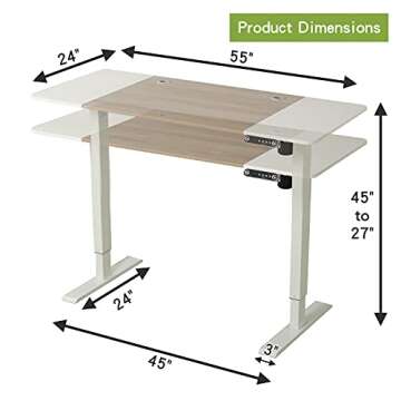 Radlove Electric Height Adjustable Standing Desk, 55 x 24 Inches Stand Up Workstation, Splice Board ...