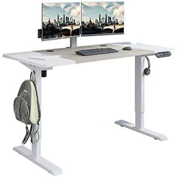 Radlove Electric Height Adjustable Standing Desk, 55 x 24 Inches Stand Up Workstation, Splice Board Home Office Computer Table Ergonomic (White Frame + 55" White+Maple Top)