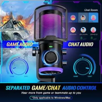 FIFINE Gaming PC Microphone, USB Streaming Microphone with Game Chat Balance, Computer Condenser Desktop RGB Mic with Mute Button, Noise Cancellation for Podcast/Twitch/Discord-AMPLIGAME AM6
