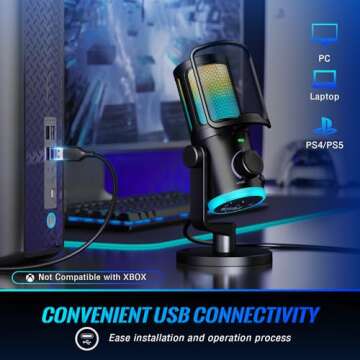 FIFINE Gaming PC Microphone, USB Streaming Microphone with Game Chat Balance, Computer Condenser Desktop RGB Mic with Mute Button, Noise Cancellation for Podcast/Twitch/Discord-AMPLIGAME AM6