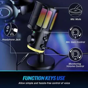 FIFINE Gaming PC Microphone, USB Streaming Microphone with Game Chat Balance, Computer Condenser Desktop RGB Mic with Mute Button, Noise Cancellation for Podcast/Twitch/Discord-AMPLIGAME AM6