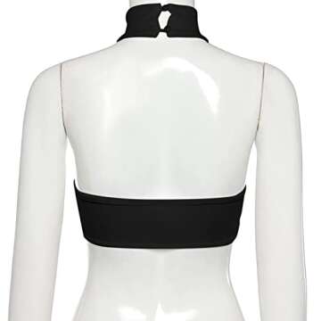 Remidoo Women's Asymmetrical Hem Ribbed Knit Backless Halter Crop Tank Top Black Small Black Small