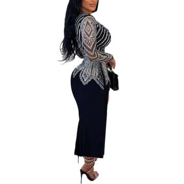 PORRCEY Women's Sexy Elegant Rhinestone Long Sleeve Night Club Dress Party Clubwear Sparkly Evening ...