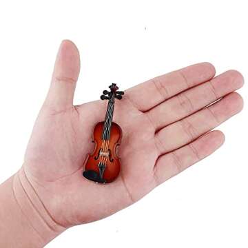 Dselvgvu Wooden Miniature Violin with Stand,Bow and Case Mini Musical Instrument Miniature Dollhouse...