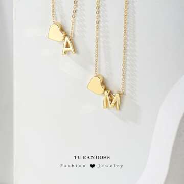 Turandoss Gold Initial Necklaces for Women Trendy, Tiny Heart Initial B Necklace Dainty Heart Necklaces Tiny Personalized Monogram Name Necklace Initial Necklace for Women Jewelry