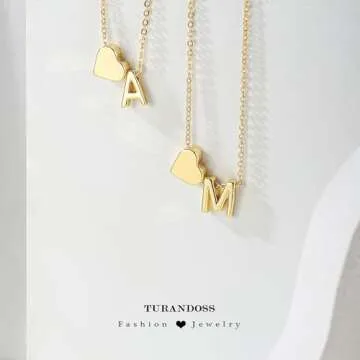 Turandoss Gold Initial Necklaces for Women Trendy, Tiny Heart Initial B Necklace Dainty Heart Necklaces Tiny Personalized Monogram Name Necklace Initial Necklace for Women Jewelry