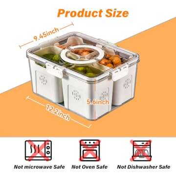 YFUIF Portable Fruit Storage Containers - Large 4 Compartment Snack Box
