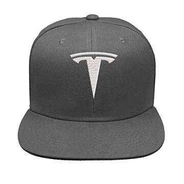 Tesla Motors Flex Fit Hat Baseball Cap Embroidered Flat Curved Brim (Curved Brim, Small/Medium, Black Hat Red Thread)
