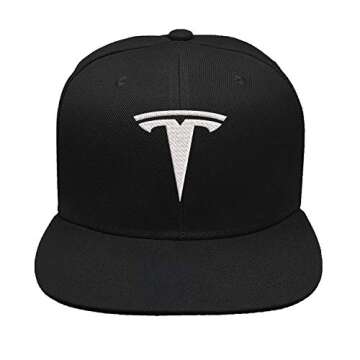 Tesla Motors Flex Fit Hat Baseball Cap Embroidered Flat Curved Brim (Curved Brim, Small/Medium, Black Hat Red Thread)