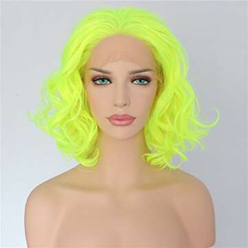 Sapphirewigs Yellow Color Wavy Glueless Synthetic Lace Front Wig Heat Resistant Hand Tied Lace Front Wigs For Women Party