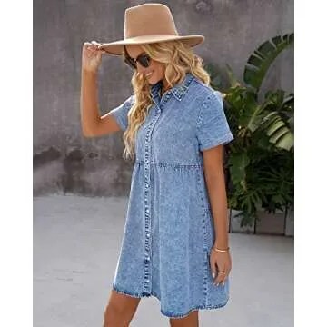 GRAPENT Flowy Dresses for Women Blue Denim Shirt Dress Semi Formal Dresses for Juniors Formal Dresses for Women Short Nye Dresses for Women Color Bay Blue Size Medium Size 8 Size 10