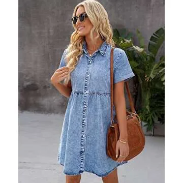 GRAPENT Flowy Dresses for Women Blue Denim Shirt Dress Semi Formal Dresses for Juniors Formal Dresses for Women Short Nye Dresses for Women Color Bay Blue Size Medium Size 8 Size 10