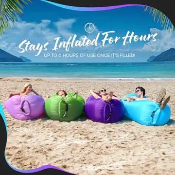 Nevlers Blue & Green Inflatable Couch 2 Pack | 210T Polyester Blow Up Couch | No-Pump Inflatable Chair Set | Sofa Bed Chair w/ 450 lbs. Capacity, Pockets & Carry Bags for Use as Portable Hammock