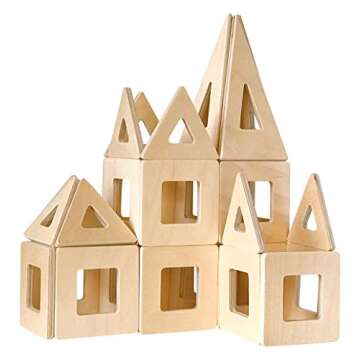 Earthtiles Wooden Magnetic Tiles by Big Future Toys - 32 Pc Set, Natural Birch| Montessori Toys | Sensory Toys | Wooden Magnetic Blocks | STEM Building Toys | Wooden Blocks for Toddlers| Toddler Toys