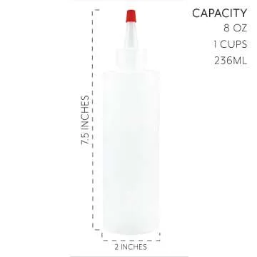 Cornucopia 8oz HDPE Plastic Squeeze Bottles w/Yorker Tips (6-Pack), Empty Refillable Bottles for Arts, Crafts & Kitchen (6 Pack)