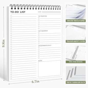 To Do List Notepad-Daily Planner Notepad 104 Pages Task Planner, 6.7" x 9.8" To Do List Notebook wit...