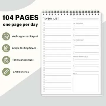 To Do List Notepad-Daily Planner Notepad 104 Pages Task Planner, 6.7" x 9.8" To Do List Notebook with Checklist Productivity Planning Pad Perfect for Work Office Home