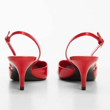 VOLEECE Women's Slingback Kitten Heels Buckle Strap Work Pumps Pointed Toe Slip On Comfortable Dress Shoes Red