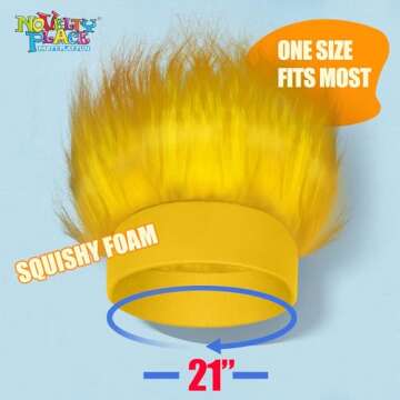 Novelty Place Yellow Hairy Costume Headband - Fun and Fuzzy Crazy Hair Wig Troll Hair Costume Access...