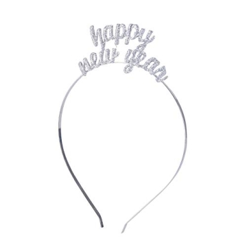 BinaryABC Happy New Year Headband Tiara,Rhinestone New Year Headband,New Year Eve Party Supplies Favors(Silver)