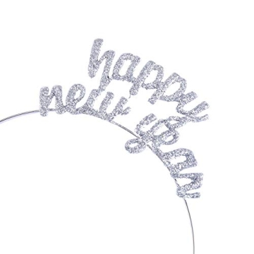 BinaryABC Happy New Year Headband Tiara,Rhinestone New Year Headband,New Year Eve Party Supplies Favors(Silver)