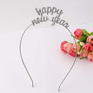 BinaryABC Happy New Year Headband Tiara,Rhinestone New Year Headband,New Year Eve Party Supplies Favors(Silver)