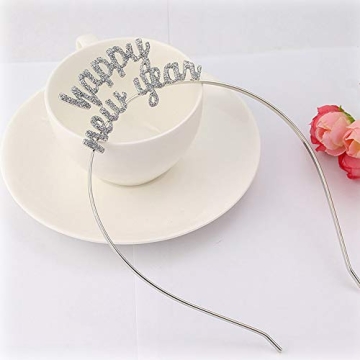 BinaryABC Happy New Year Headband Tiara,Rhinestone New Year Headband,New Year Eve Party Supplies Favors(Silver)