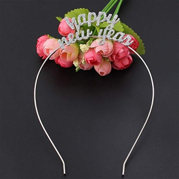 BinaryABC Happy New Year Headband Tiara,Rhinestone New Year Headband,New Year Eve Party Supplies Favors(Silver)
