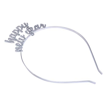 BinaryABC Happy New Year Headband Tiara,Rhinestone New Year Headband,New Year Eve Party Supplies Favors(Silver)