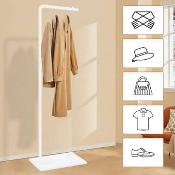 YheenLf Coat Rack Freestanding with Rock Slab Base, Metal Entryway Furniture, Hanger Stand Suitable For Outerwear, Clothes, Handbags, White, 70.08 Inch